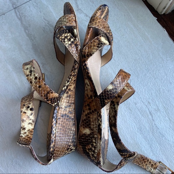 Jimmy Choo snake skin python sandal wedge size 39 (8.5) Authentic - Picture 8 of 11